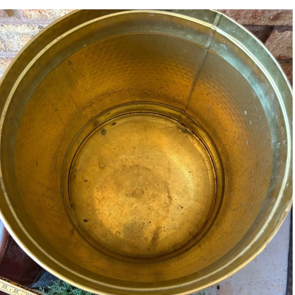 Vintage Hammered Brass Planter Waste Basket Gold Tone Metal Large 12x12